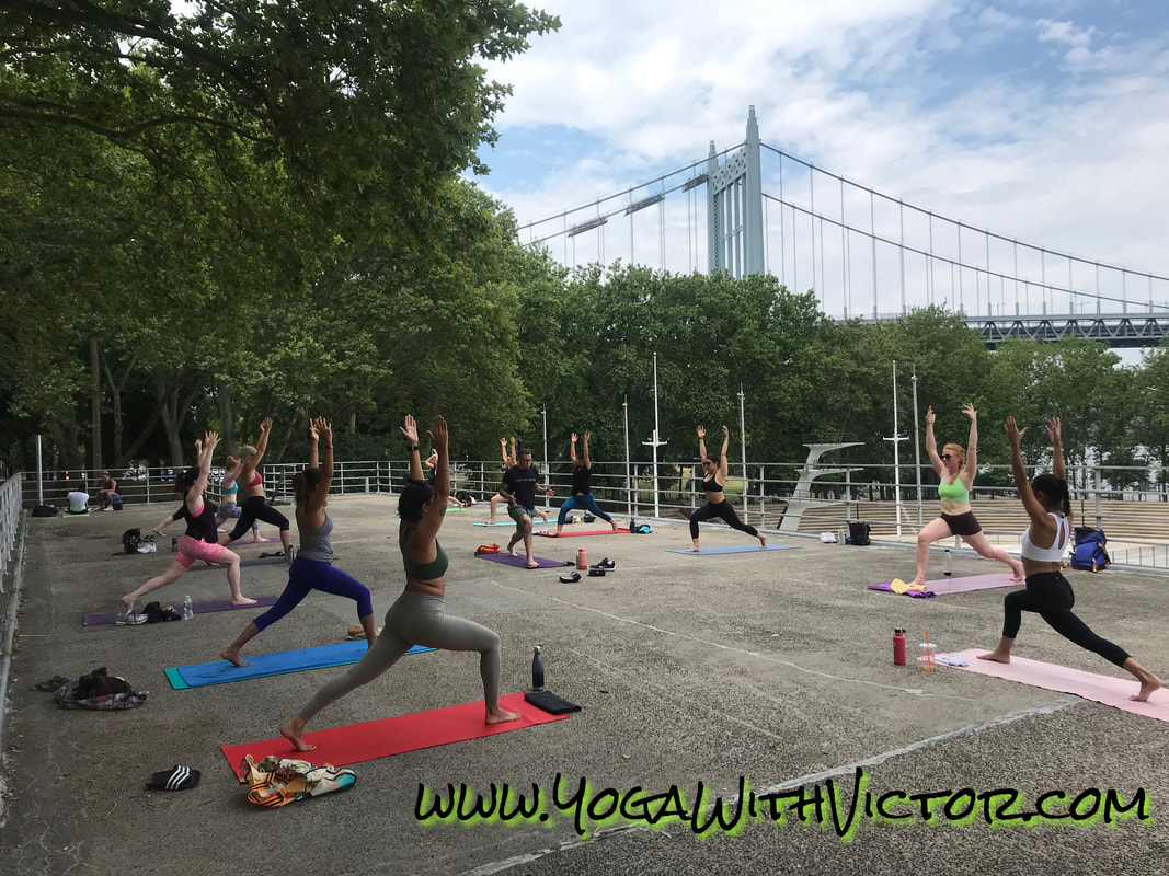 Victor Cotto NYC Yoga Park Outdoor Class Astoria Park Vinyasa Summer Event Fitness Fun Vicyasa Queens Teacher Time out New York